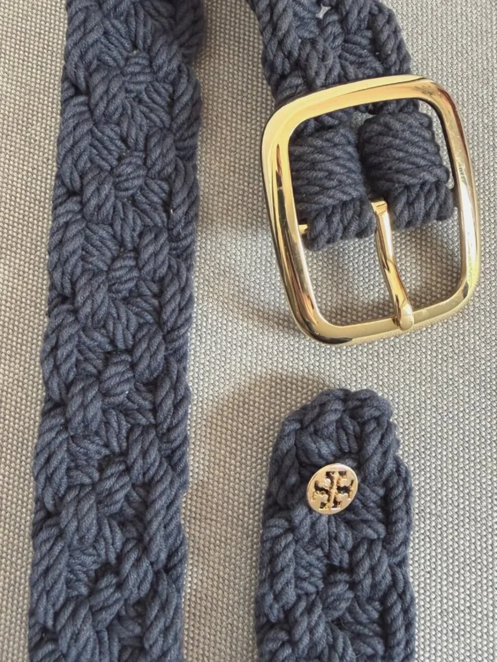 TORY BURCH Navy Blue Braided Rope Belt M/L Gold Buckle *Missing Label*